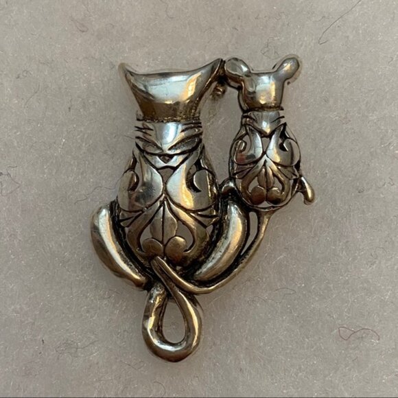Jezlaine Jewelry - JEZLAINE BROOCH CAT MOUSE STERLING SILVER 925 PIN SIGNED 6.5 g